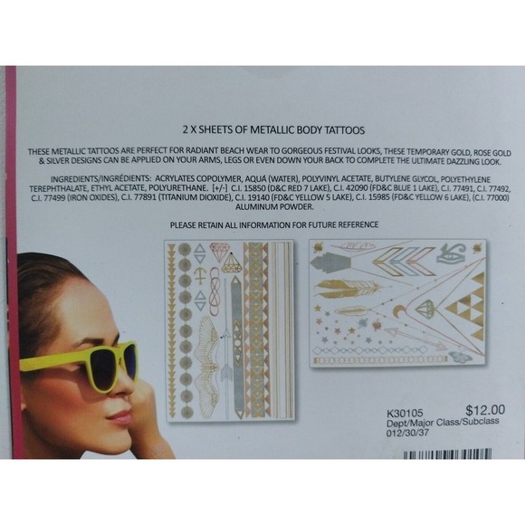 Women Lady Metallic gold silver color boho arm Body Temporary Tattoo Sticker Art - Picture 5 of 7